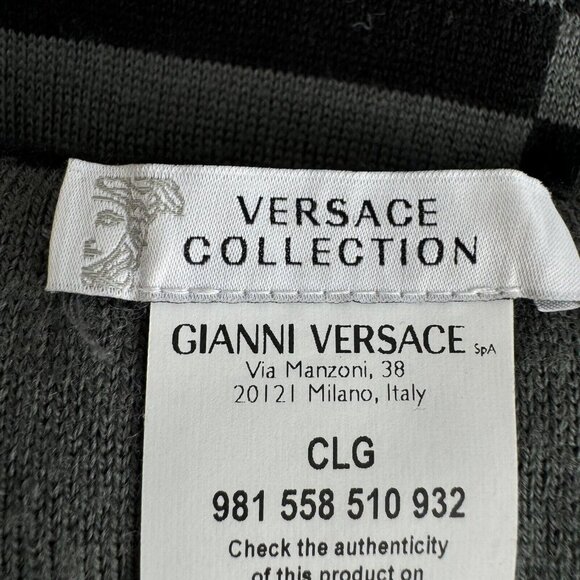 Versace Collection Reversible Wool Blend Grey Geometric Print Scarf - Picture 9 of 10